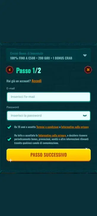 Processo di registrazione di Spinanga su smartphone